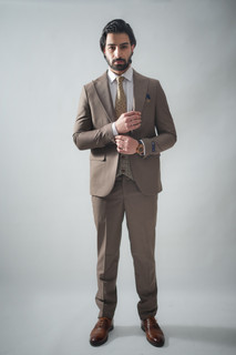 ست کت و شلوار جلیقه دبل فیس مطهری نسکافه ای